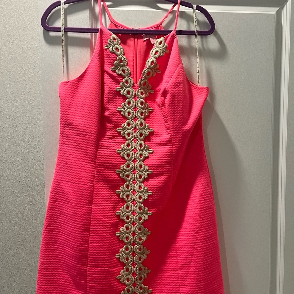Lilly Pulitzer Coral Dress with Gold Embroidery